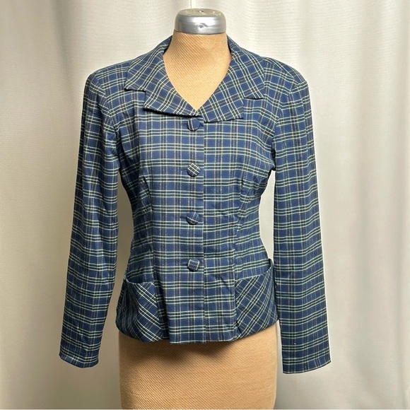 Next Page Jackets & Blazers - Next Page Plaid Jacket Blazer with Pockets Blue Medium 90s Brit Preppy School
